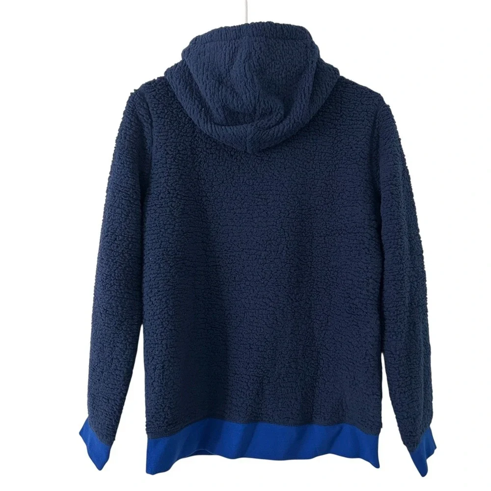 Lands' End Kids Boys Sherpa Flannel Pullover Hoodie Navy XS 4 5 New